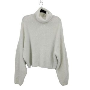 IDENTITY Eyelash Turtleneck Sweater S White Bishop Sleeve Plush Fuzzy Comfy
